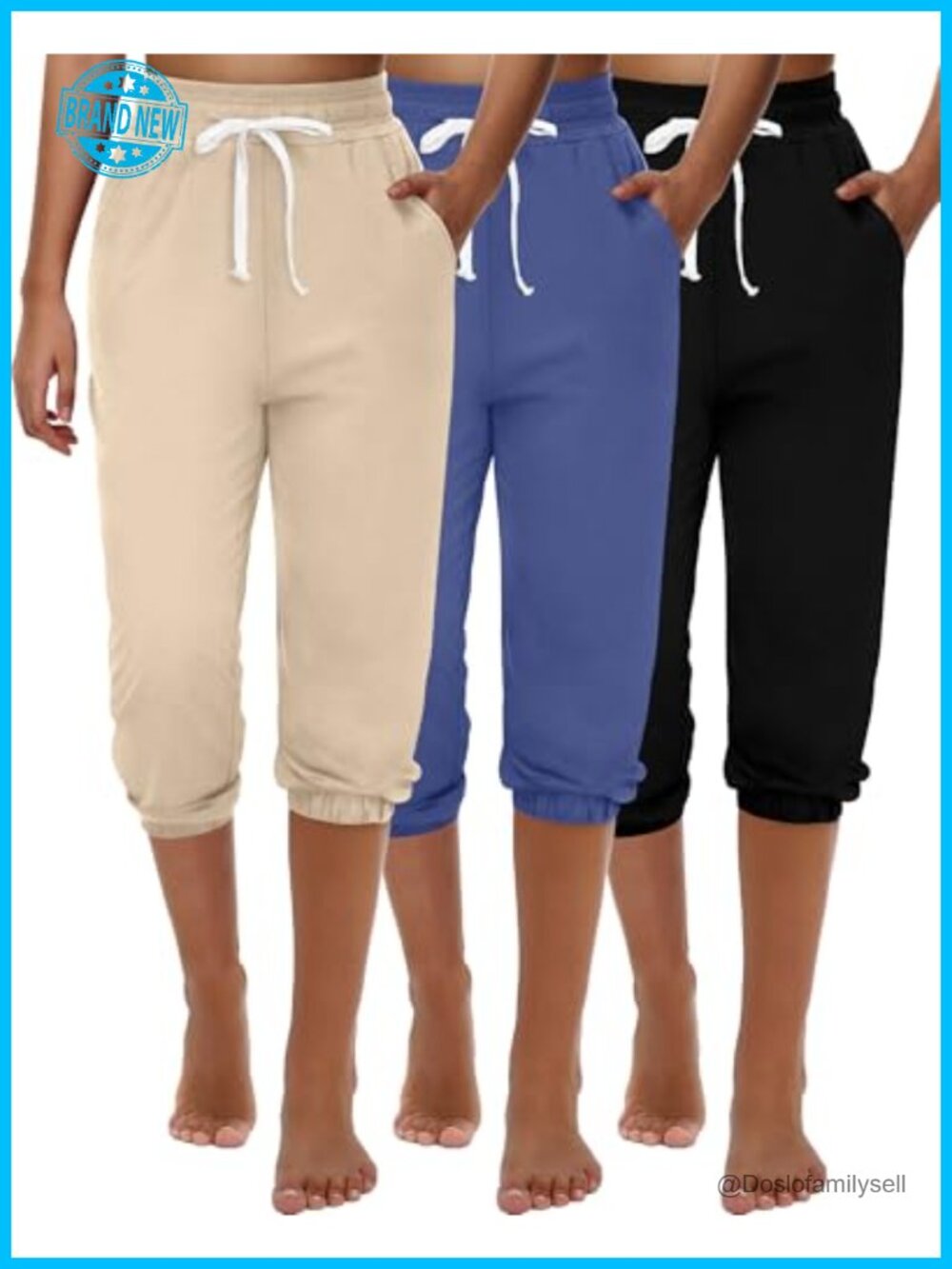 3 Pack Women's Capri Joggers High Waisted Sweatpants with Pockets Athletic
